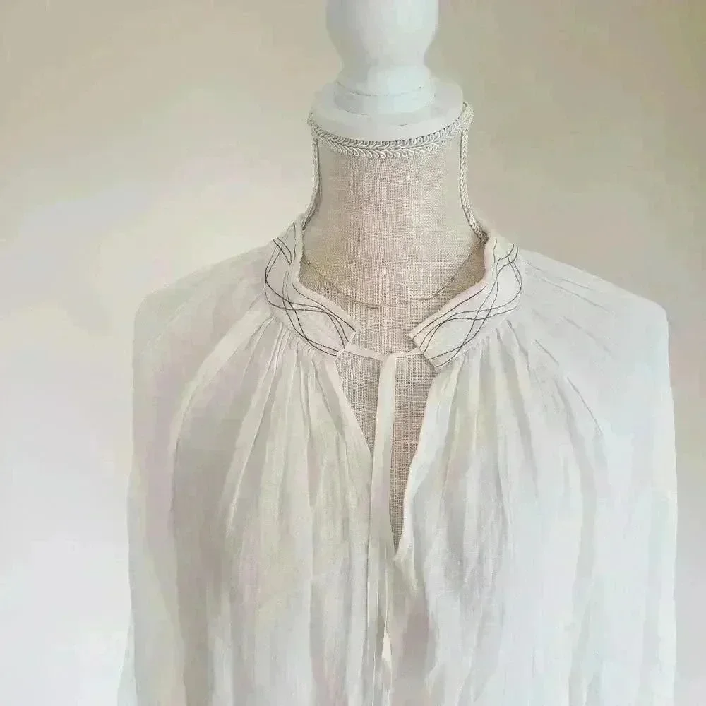 Velvet By Graham & Spencer For Anthropologie White Tie Front Blouse Size Medium - Picture 3 of 8